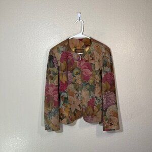 Casa Lopez Leather Jacket Womens XL Buenos Aires Floral Full Zip Western